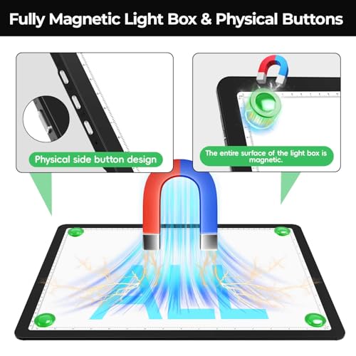 Zocelight Rechargeable A3 Light Board with Built-in Stand & Bag,Super Bright Magnetic Light Box for Tracing,Wireless Light Pad for Diamond Painting,Side Buttons,LED Light Table for Drawing,Sketching - size: A3 with Stand & Bag