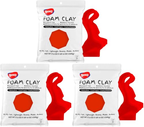 BOHS Red Modeling Foam Clay - 1.1 Lbs, Squishy,Soft, Air Dry -for Flower Mirror,Cosplay,Fake Bake, Slime Supplies-500g (Pack of 3) - color: Red, size: 500 g (Pack of 3)