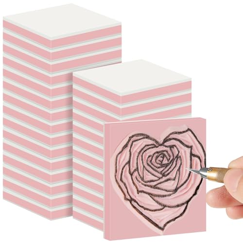 Frienda 24 Pcs 2" x 2" Rubber Carving Blocks Linoleum Blocks for Printmaking, Stamp Making, DIY Crafting, Scrapbook, Painting, Soft and Easy to Carve (White Pink) - color: White Pink