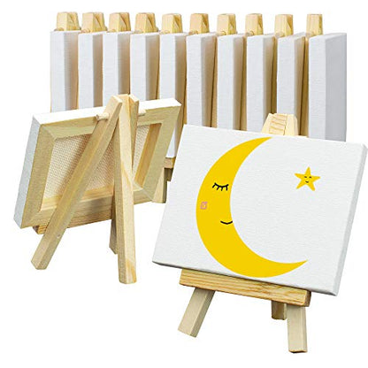 FIXSMITH 3x4 Inch Mini Stretched Canvas Easel Set- Bulk Pack of 12,Set Contains 12 Rectangle Canvases &12 Mini Easels,Small White Art Canvases & Wood Easels for Painting Craft Drawing Decoration - size: 3"X4"+ Easel