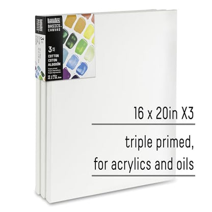 Liquitex BASICS Canvas, 3 pack, 16" x 20" | Archival, Acid-Free, Non-Toxic, Medium Texture Cotton, Pre-primed with a triple layer of acrylic gesso, Stapled & Stretched - style: 16" x 20"