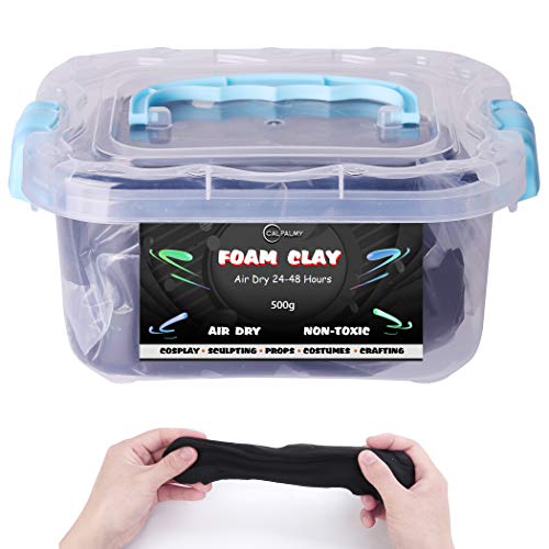 1.1lb Moldable Cosplay Foam Clay (Black) – High Density and Hiqh Quality for Intricate Designs | Air Dries to Perfection for Cutting with a Knife or Rotary Tool, Sanding or Shaping - color: Black, size: 500g