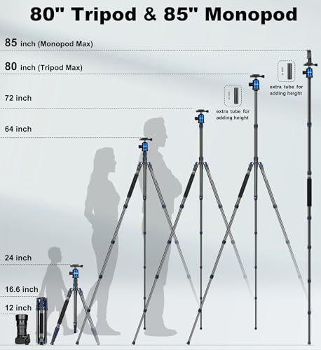 80/85 inches Heavy Duty Tripod for Camera Phone, 85" Camera Tripod Monopod - color: Blue