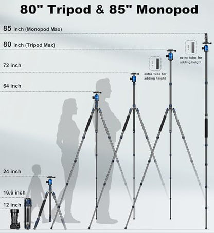 80/85 inches Heavy Duty Tripod for Camera Phone, 85" Camera Tripod Monopod - color: Blue