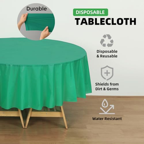 12-Pack Hunter Green Plastic Tablecloths – 84 Inch Round Disposable Table Covers, Heavy Duty & Waterproof for Parties, Events, Banquets, Hunter Green - color: Hunter Green, size: 84" Round