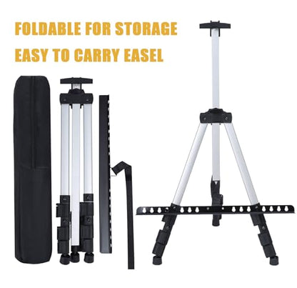 MXG Aluminum Art Easel,Professional Display Easel for Painting & Sign | 17-61 Inch Height Adjustable Tabletop & Floor standing tripod 25lb Capacity for Canvas,Whiteboard,Home & Office,Silver - color: Silver