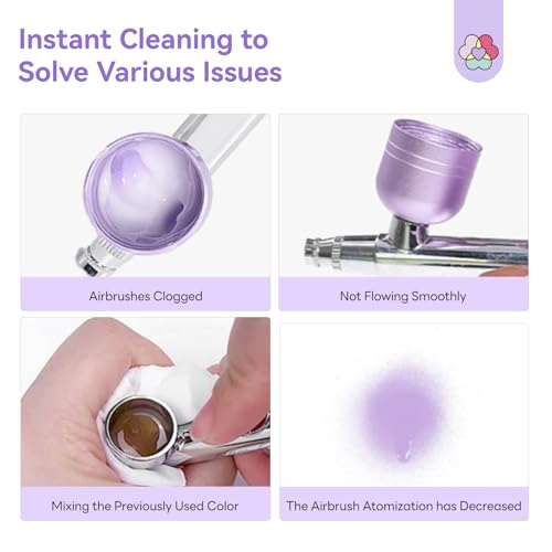 SAVILAND 500ML Airbrush Cleaner: 10s Instant Cleaning Makeup Brush Ceaner Large Capacity Odor Free Precision Bottle for Water-Based Acrylic Paint Airbrush Gel Nail Polish Clog Removal Salon