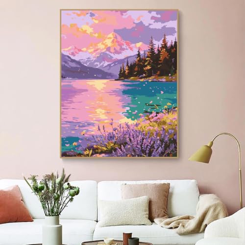 ZRIZQ Landscape Paint by Numbers Kit for Adults Beginner,Mountain,16x20 | Full set with wooden brushes,rolled canvas,rich paints.Calming activity.Beginner friendly.Just open and paint. - color: 16"X20"Rolled Canvas-Mountain Landscape