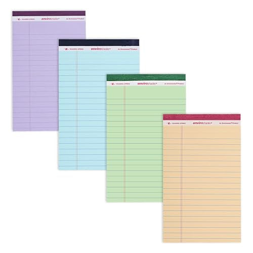 ROARING SPRING Enviroshades Assorted Colored Small Legal Pads, 4 Pack, Legal Ruled Recycled Mini Writing Note Pads, 5" x 8", 40 Sheets, Perforated Memo Pad For School & Office, Made in USA - color: Assorted, style: 4 Pack