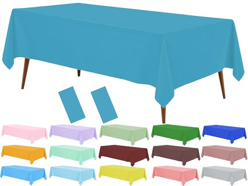 Blue-Green Plastic Table Cloth, 2 Pack Teal Disposable Tablecover, 54 x 108 Inch Tablecloth for Rectangle Table, Waterproof Decorative Tablecloths for Party, Picnic, Birthday, Wedding - color: Blue Green
