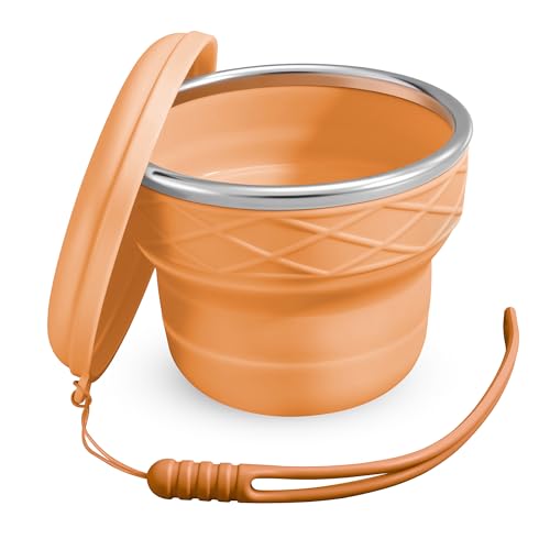 7oz/200ml Collapsible Silicone Cup with Lid,BPA-Free,Portable Reusable Drinking Water Cup for Travel,Camping, Hiking,Picnic,Outdoor Sports (Brown) - color: Brown
