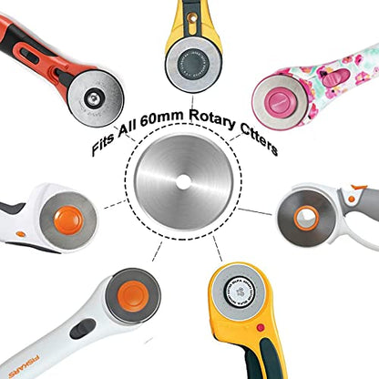 60mm Rotary Cutter Blades 10 Pack Replacement Blades Fits Fiskars, OLFA,Martelli,Dremel,Truecut,DAFA for Quilting Scrapbooking Sewing Arts & Crafts Sharp and Durable Cutter Blade - color: Silver (60mm 10pcs)