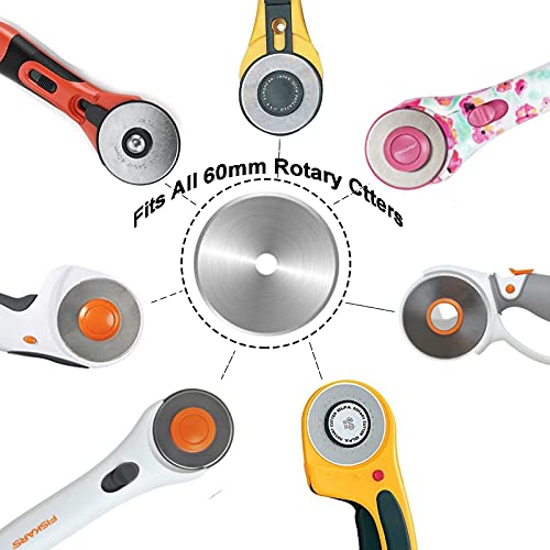 60mm Rotary Cutter Blades 5-Pack Replacement Blades Fits Fiskars, OLFA,Martelli,Dremel,Truecut,DAFA for Quilting Scrapbooking Sewing Arts & Crafts Sharp and Durable Cutter Blade (silver) - color: Silver (60mm 5pcs)