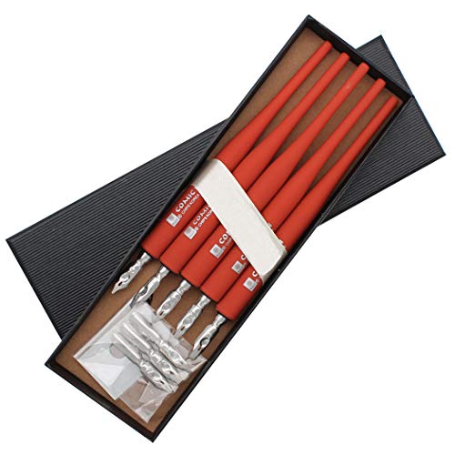 Plastic Professional Manga Gothic Pen Dip Pen Set with 5 Nibs Manga Calligraphy Drawing Pen Kit - 5 Pcs, Red - color: Red