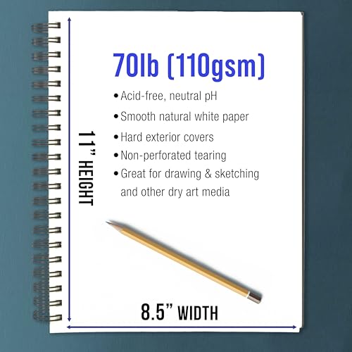 U.S. Art Supply 8.5" x 11" Premium Hardbound Sketch Book, 2 Pack, 80 Sheets Each, 70 lb (110gsm) - Hardcover Spiral Bound Artist Field, Small Sketch Pad, Acid-Free Drawing Pad - Adults, Students - size: 8.5-x-11-inch