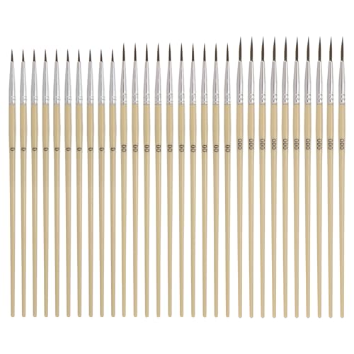 MECCANIXITY 30Pcs Fine Pointed Miniature Paint Brushes, Small Detail Paint Brush for Acrylic Watercolor Oil Model Painting Crafts Rock Painting and DIY Art(Wood Color #0/#00/#000) - color: Wood Color, size: #0/#00/#000