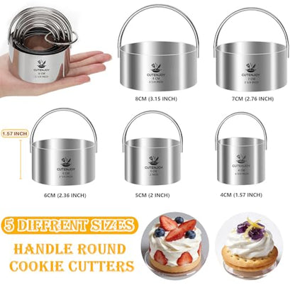 Cookie Cutters, 5 Pieces Round Biscuit Cutter Set with Handle | Dishwasher-Safe, Comfortable Grip, Professional Baking Dough Cutter Tools for Thick Dough, Biscuits & Fondant - size: 5 Sizes Round Cutters With Handle