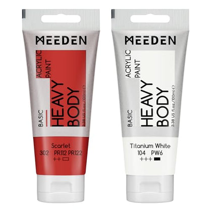 MEEDEN Acrylic Paint Scarlet Red: 100ml/3.38oz x 2 with Titanium White - color: Scarlet, size: 2 Tubes