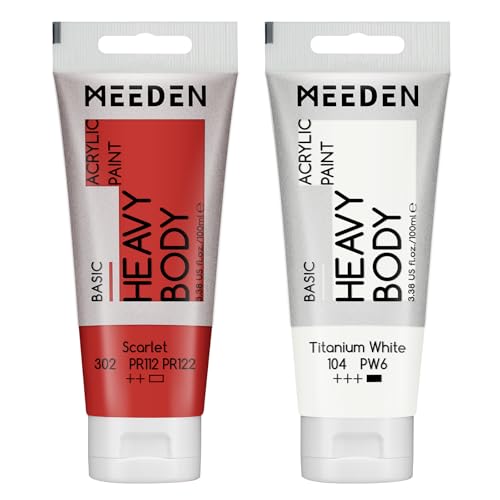 MEEDEN Acrylic Paint Scarlet Red: 100ml/3.38oz x 2 with Titanium White - color: Scarlet, size: 2 Tubes