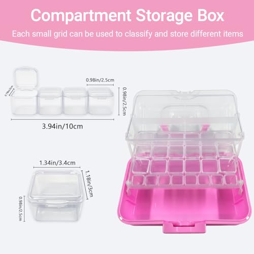 3-Layer Craft Organizer with 18 Small & 8 Mini Compartments,Pink