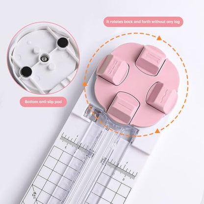 Paper Cutter,4 in 1 Paper Trimmer Photo Cutter,Scrapbook Papers Craft Cutter with Dial Blades of Straight,Wave,Perforated,Creasing for Cutting Papers,Coupons,Postcards,Card(Pink) - color: Pink
