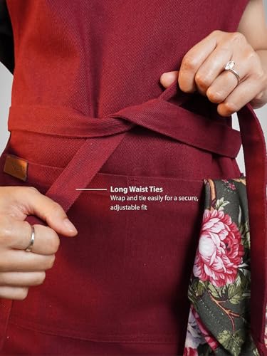 100% Cotton Kitchen Apron with 2 Pockets – Adjustable Chef Apron for Cooking Baking BBQ – Unisex Apron - color: Red