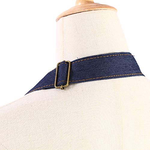 Tosewever Canvas Cross Back Chef Cotton Aprons for Men Women with Large Pockets - color: Dark Blue