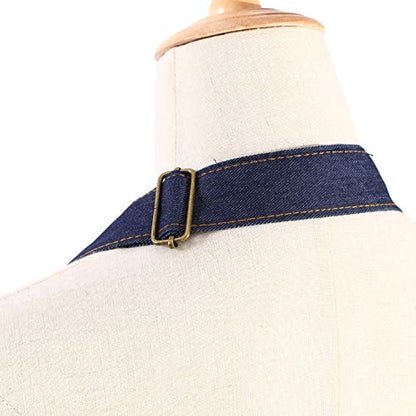 Tosewever Canvas Cross Back Chef Cotton Aprons for Men Women with Large Pockets - color: Dark Blue