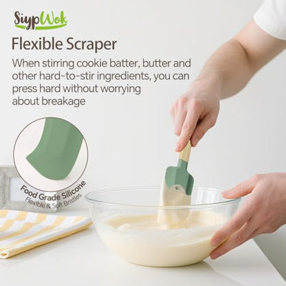 Silicone Spatula Set, Food Grade Rubber Spatula-4 Piece Nonstick Rubber Spatulas, Spoonula, Jar Scraper for Cooking, Baking, Mixing, Frosting - Heat Resistant Up to 600°F (4 Pcs Spatula Green) - color: Green