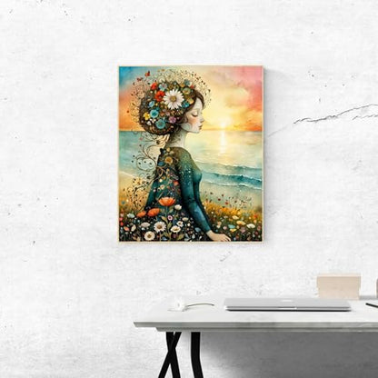 ldazao Girl Paint By Numbers Kit for Adults Flower Color Adult Paint By Number Kits Canvas Oil Painting Kit DIY Crafts for Women Gift 16x20 Inch Flameless - color: SZ003