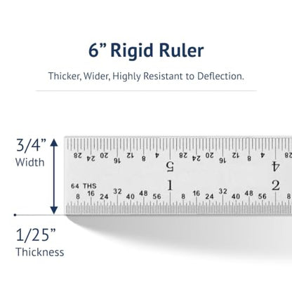 24" Metal Ruler, Rigid, 3R Graduation, Premium Measuring Tool | MADE IN USA, Fully Hardened Steel, Satin Chrome Finish, Etched, Scratch Resistant, Glare-Free, 32nds/64ths & 10ths/50ths - color: Carbon Steel-Rigid, size: 24"