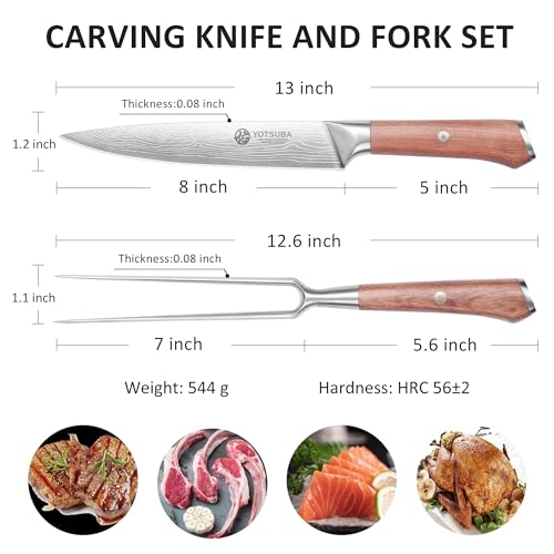 YOTSUBA Japanese Carving Knife and Fork Set with Ergonomic Rosewood Handle - style: 2pcs carving set