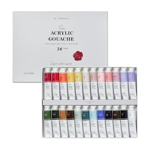 Professional Artist Acrylic Gouache Paint Set 24-Color Premium Set (20ml Tubes) | High-Opacity Satin Finish Acrylic Gouache for Illustrators, Designers & Fine Art Painting