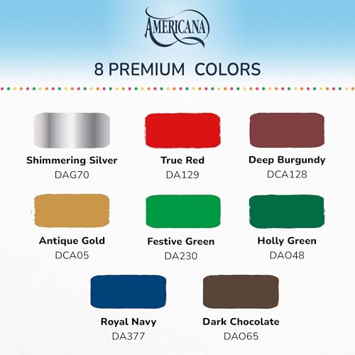 DecoArt Americana Acrylic Paint Set – Holiday Colors, 9 Bottles (2 fl oz) – Art and Craft Acrylic Paints for Canvas, Wood, and More
