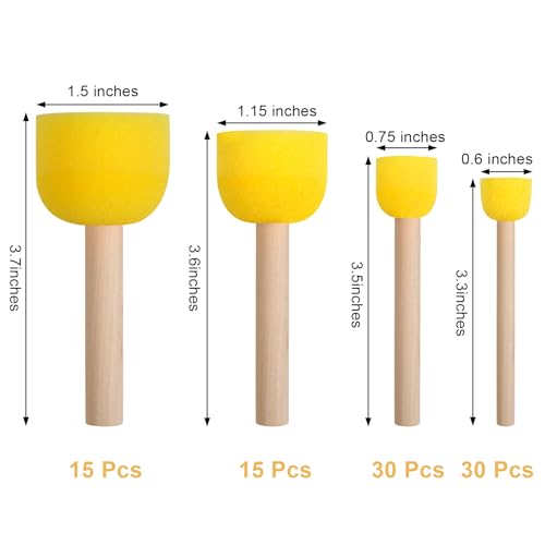 vivinin 90 Pcs Round Sponges Brush Set, Round Sponge Brushes for Painting, Paint Sponges for Acrylic Painting, Painting Tools for Kids Arts and Crafts (4 Sizes) - size: 90 PCS