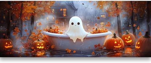 Yomiie Large 5D Diamond Art Kits for Adults, Ghost Pumpkin Diamond Painting Art Halloween DIY Full Round Drill Kits, Embroidery Rhinestone Diamond Crystal Craft Canvas Home Wall Decor 31.5x11.81 inch - color: Ghost Pumpkin