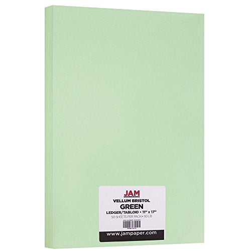 JAM PAPER Extra Heavy Weight 110lb Cardstock - 11 x 17 Tabloid Coverstock - Green - 50 Sheets/Pack - color: Green, size: 11" x 17"