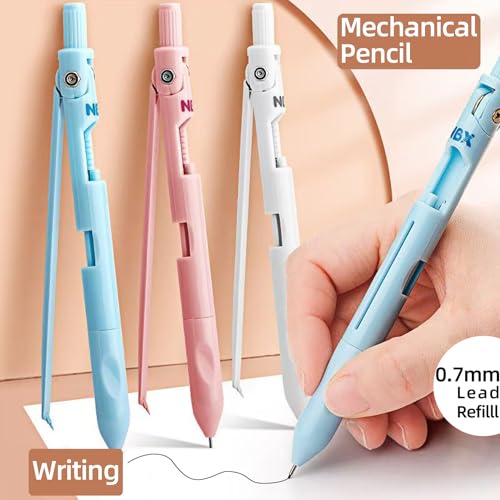 Cute Mechanical Pencil, Metal Grip, Refillable for School Supplies Kid Student Writing, Drafting Drawing Sketching, Mechanical Pencils Set with Lead Refills & Compass & Ruler & Eraser (White,1-PACK) - color: 1 Pack(White)