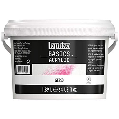 Liquitex BASICS Gesso Surface Prep Medium, 1.89L (64-oz) Tub, White | Matte white, opaque finish. Creates the ideal absorbency, stiffness and adhesion for paint. - style: 64-oz