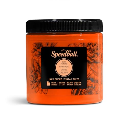 Speedball Water-Soluble Block Printing Ink, 8-Ounce Jar, Fluorescent Orange - color: Fluorescent Orange, size: 8 fl oz