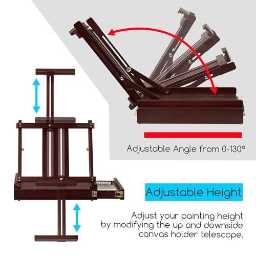 MEEDEN Studio Sketchbox Table Easel with Metal Lined Drawer - Adjustable Solid Beech Wood Tabletop Easel & Sketchbox Artist Easel with Storage, for Studio or Plein Air - Holds Max 34", Deep Walnut - color: Deep Walnut
