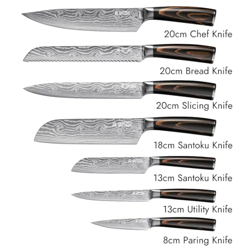 Yatoshi 7 Knife Set - Pro Kitchen Knife Set Ultra Sharp High Carbon Stainless Steel with Ergonomic Handle - color: Brown, size: 7-Piece