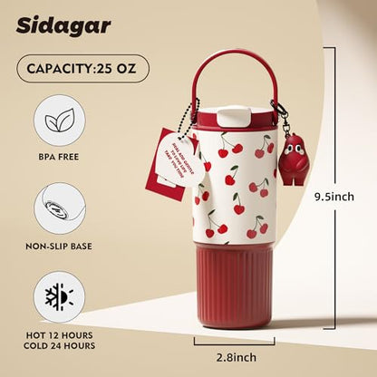 26 oz Insulated Stainless Steel Tumbler with Straw & Handle Red - color: Cherry Red