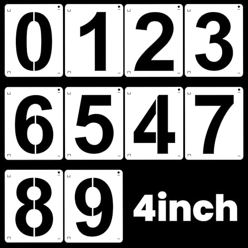 4Inch Number Stencils,10Pcs Plastic Stencils Reusable Curb Stencil Kit | Washable 0-9 Large Number Stencil for Address Painting,Digital Templates for Spray Painting,DIY Crafts,Address Signs - size: 4Inch
