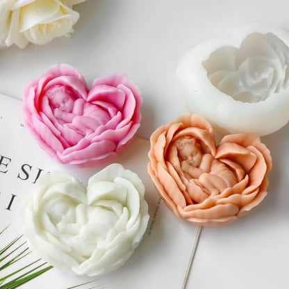 Flower Candle Mold, Angel Baby Heart Shaped Petals Rose Making Mold - color: 1 PCS Baby In Heart-Shaped Flower Silicone Molds