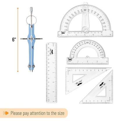 Mr. Pen- Geometry Set, 15 pcs, Blue, 6 Inch Swing Arm Protractor, Divider - color: Blue