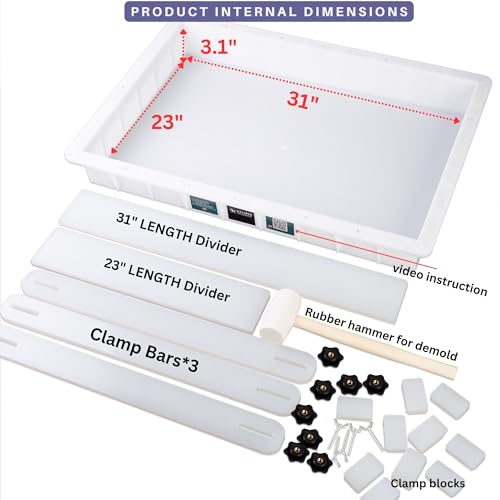 Kalinta Epoxy Mold with Divider Adjustable- 31x23x3in No-Seal Resin Mold Integrated Clamping System - Perfect for Beginners & Experienced Artists Alike - Ideal for Creative Resin Art Projects - size: 31"x23"x3"