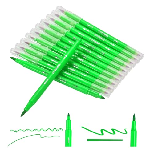 PATIKIL 12 Pack Dual Markers Brush Pens, Fluorescent Green Double Tip Colored Pen Coloring Marker Set Supplies for Adults Coloring Books Note Taking Writing Calligraphy Drawing Sketching - color: Fluorescent Green