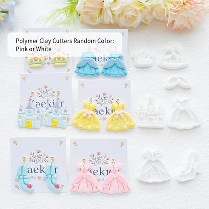 12-Piece Fashion & Castle Theme Clay Cutters Set - Princess Dress, Crown, Shoe & Castle Shape Craft Stencils for DIY Modeling Compound, Polymer Clay Art, and Earring Making Supplies - color: J color