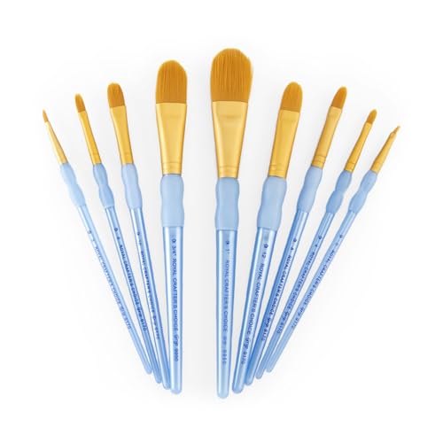Royal and Langnickel Crafter's Choice Filbert and Wash Taklon Variety Brush Set - Gold (Pack of 9)